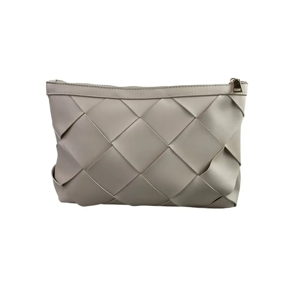 Aqua Ivory White Women's Weave Interlaced Braded Purse Clutch Pouch Handbag OS